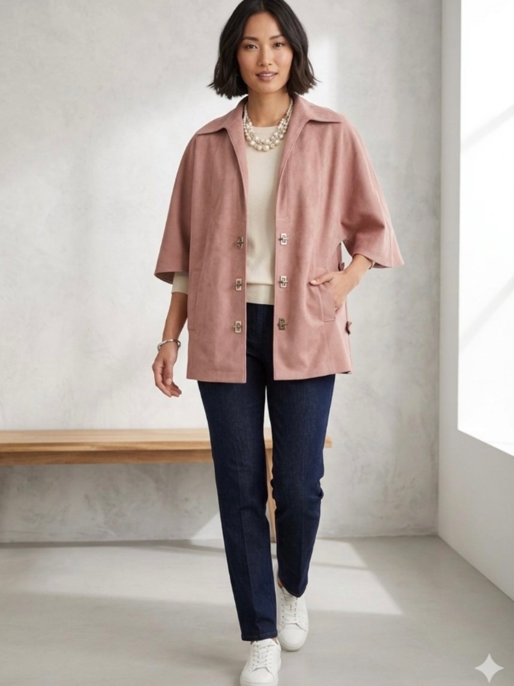 Vintage Regal Mid Century Modern Blush Capelet Jacket Swing Cut Turn Closeure S